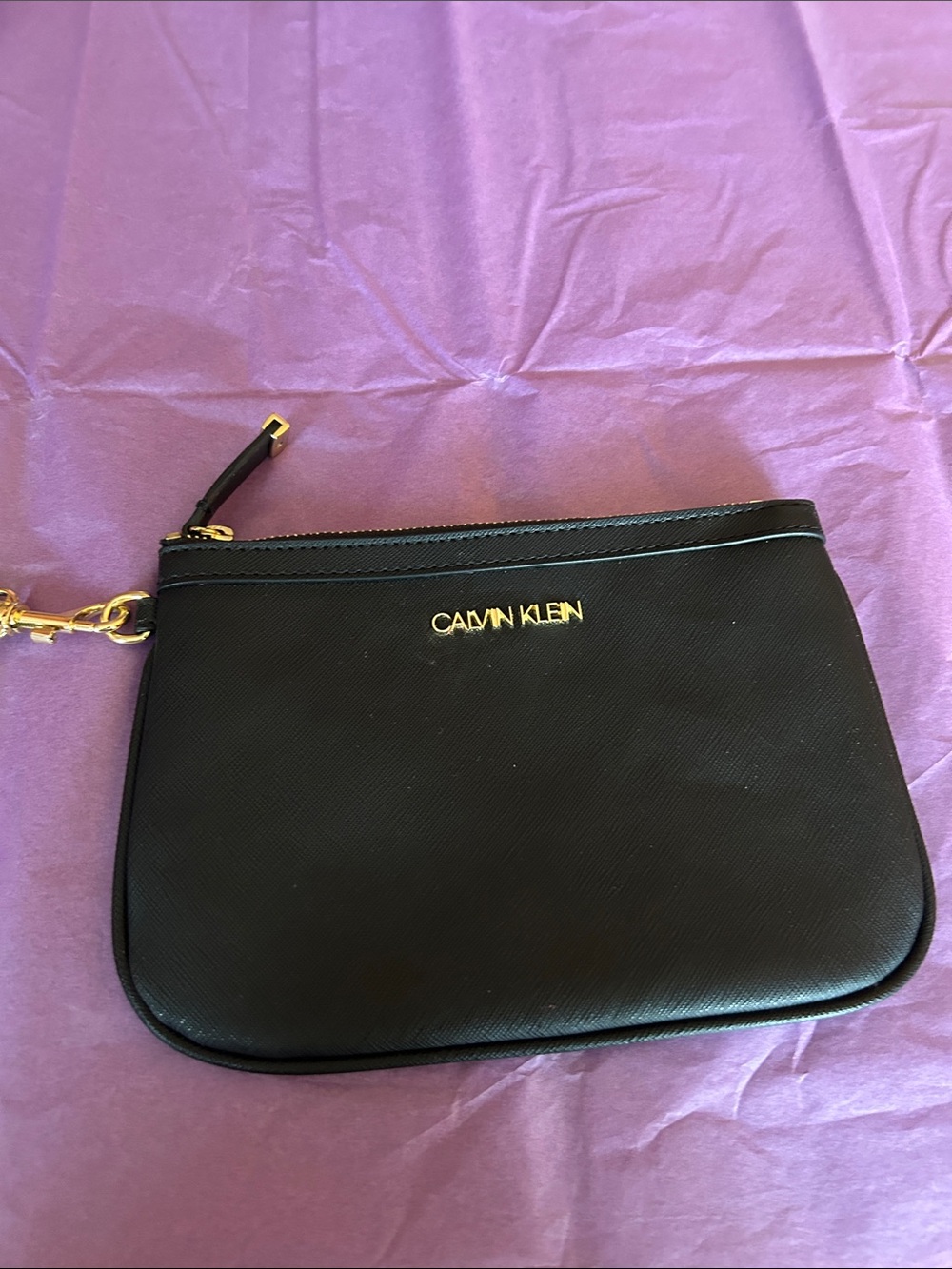 Calvin Klein Black Wristlet Clutch with Gold Hardware